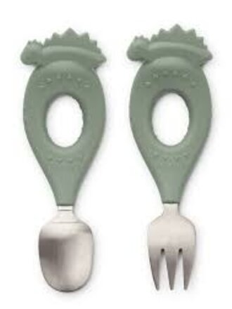 Liewood Stanley baby cutlery set - Dino / Faune green
