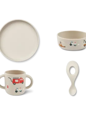 Liewood Vivi Printed Tableware Set / Emergency vehicle / Sandy