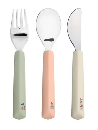 Lassig Cutlery with Silicone Handle 3 pcs Happy  Fruits cherry