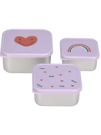 Lassig Snackbox Stainless Steel 3 pcs Happy  Rascals Heart lavender