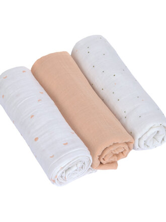 Lassig Swaddle & Burp Blanket L GOTS Moon  peach,