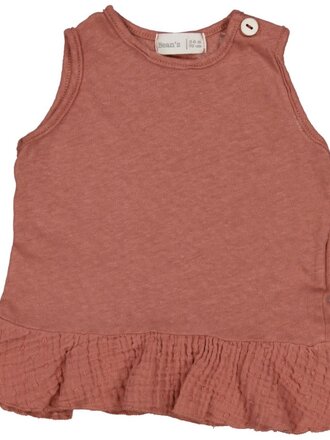 Bean's Barcelona QUINCE- Cotton-linen Tank T-shirt-frilly / Clay