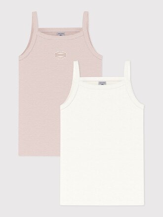 Petit Bateau Set van 2 katoene onderhemdjes wit/roos
