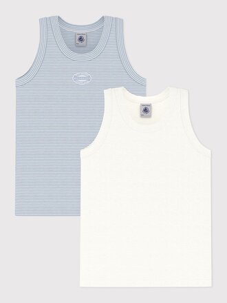 Petit Bateau Set van 2 katoene onderhemdjes wit/blauw