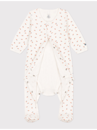 Petit Bateau Bodyjama klein bloemtje oranje/groen / A087W Maat 50