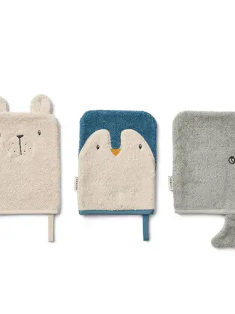Liewood Sylvester Washcloth 3-pack / Arctic Sea /  Ocean view