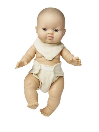 Heless Poppenbabyset met stoffen luier en slabbetje van 100% biologisch katoen, ecru, 2-delig, maat. 28-35 cm