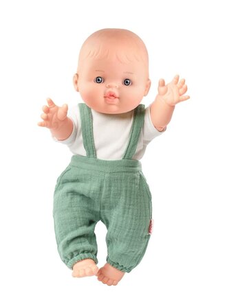 Heless Pop met biologische tuinbroek, saliegroen, jongen, 34 cm