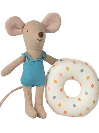 Maileg Beach mouse with float, Little sister - Multi dot