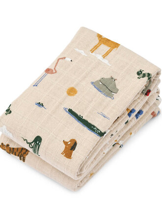 Liewood Lewis Muslin Cloth 2-Pack/ Around the world / Sandy