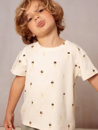 Bean's Barcelona ICE CREAM- Cotton Linen T-Shirt Tan