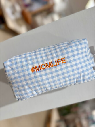 Fil & Fée Atelier Toilettas Charlie vichy licht blauw wit 26X12X8,5 cm + Borduren