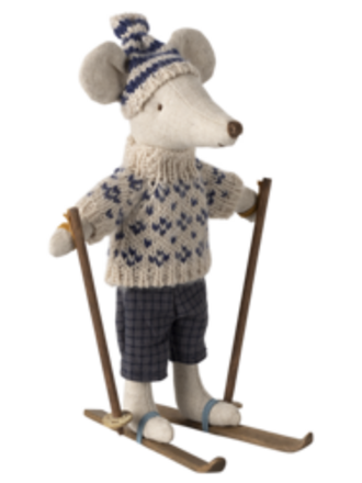 Maileg Winter mouse with ski set, Dad -  Blue