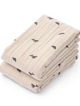 Liewood Lewis Muslin Cloth 2-Pack / Mini whale / Sandy