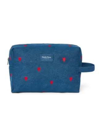 Studio Noos Denim Toiletry Bag / Dark Blue Red Heart