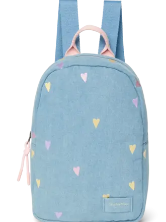 Studio Noos Denim Mini Backpack / Light Blue hearts