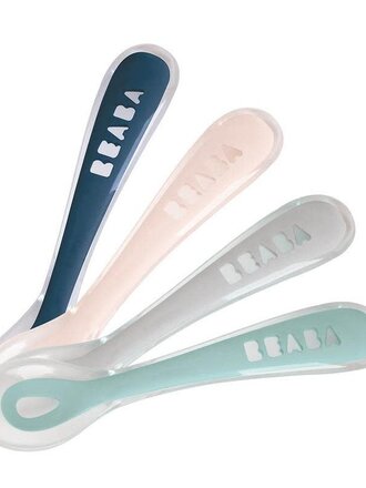 Beaba Set van 4 siliconenlepels 2de leeftijd Drizzle (dark blue+pink+light mist+airy green)