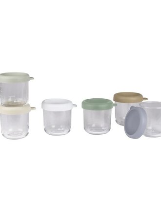 Beaba Set van 6 glazen portiepotten 250ml - Natural color mix