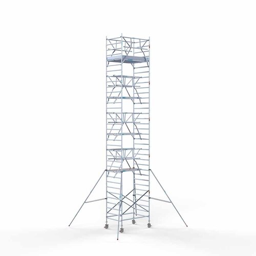 Andamio móvil con doble barandilla frontal 135x190x11,2 m de altura de trabajo Euroscaffold Andamio móvil con doble barandilla frontal 135x190x11,2 m de altura de trabajo