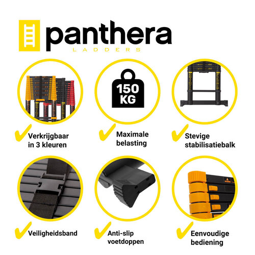 Escaleras telescópicas Negro/Amarillo 3,8 metros Panthera Escaleras telescópicas Negro/Amarillo 3,8 metros