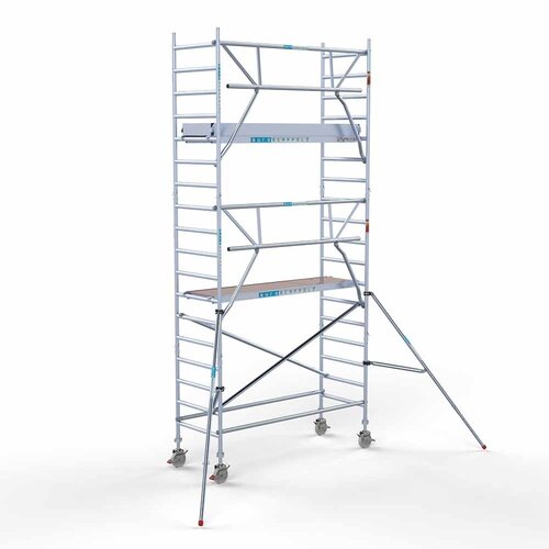 Andamio rodante completo cubierta de carbono 90 x 250 x 6,2 m altura de trabajo + barandillas frontales de un solo lado Euroscaffold Andamio rodante completo cubierta de carbono 90 x 250 x 6,2 m altura de trabajo + barandillas frontales de un solo lado