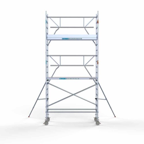 Andamio móvil completo 90 x 250 x 6,2 m altura de trabajo + barandillas frontales de un solo lado Euroscaffold Andamio móvil completo 90 x 250 x 6,2 m altura de trabajo + barandillas frontales de un solo lado