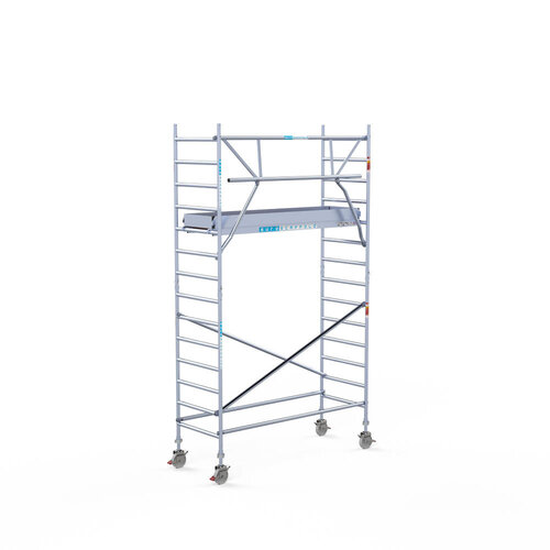 Andamio móvil completo 90 x 250 x 5,2 m altura de trabajo + barandillas frontales de un solo lado Euroscaffold Andamio móvil completo 90 x 250 x 5,2 m altura de trabajo + barandillas frontales de un solo lado