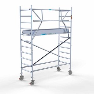 Euroscaffold Andamio móvil completo 90 x 250 x 4,2 m altura de trabajo + barandillas frontales de un solo lado Andamio móvil completo 90 x 250 x 4,2 m altura de trabajo + barandillas frontales de un solo lado