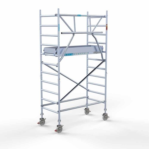 Andamio móvil completo 90 x 190 x 4,2 m altura de trabajo + barandillas frontales de un solo lado Euroscaffold Andamio móvil completo 90 x 190 x 4,2 m altura de trabajo + barandillas frontales de un solo lado