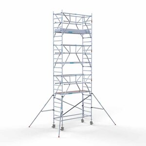 Euroscaffold Andamio rodante completo 90 x 250 x 8,2 m altura de trabajo + barandillas frontales de doble cara Andamio rodante completo 90 x 250 x 8,2 m altura de trabajo + barandillas frontales de doble cara