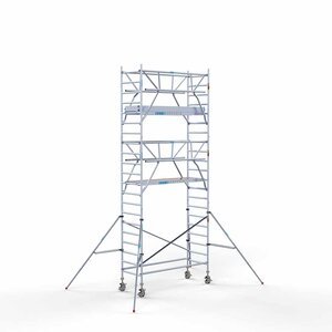 Euroscaffold Andamio móvil completo 90 x 250 x 7,2 m altura de trabajo + barandillas frontales de doble cara Andamio móvil completo 90 x 250 x 7,2 m altura de trabajo + barandillas frontales de doble cara