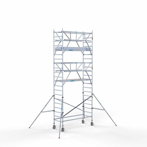 Andamio móvil completo 90 x 250 x 7,2 m altura de trabajo + barandillas frontales de doble cara Euroscaffold Andamio móvil completo 90 x 250 x 7,2 m altura de trabajo + barandillas frontales de doble cara