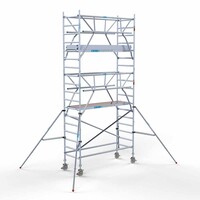 Euroscaffold Andamio móvil completo 90 x 250 x 6,2 m altura de trabajo + barandillas frontales de doble cara