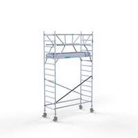 Euroscaffold Andamio rodante Plataforma completa de carbono 90 x 250 x 5,2 m altura de trabajo + barandillas frontales de doble cara