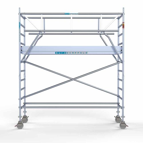 Andamio móvil completo 90 x 305 x 4,2 m altura de trabajo + barandillas frontales de doble cara Euroscaffold Andamio móvil completo 90 x 305 x 4,2 m altura de trabajo + barandillas frontales de doble cara