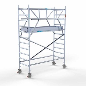 Euroscaffold Andamio rodante completo cubierta de carbono 90 x 250 x 4,2 m altura de trabajo + barandillas frontales de doble cara Andamio rodante completo cubierta de carbono 90 x 250 x 4,2 m altura de trabajo + barandillas frontales de doble cara