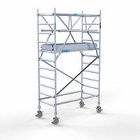 Euroscaffold Andamio móvil completo 90 x 190 x 4,2 m altura de trabajo + barandillas frontales de doble cara Euroscaffold Andamio móvil completo 90 x 190 x 4,2 m altura de trabajo + barandillas frontales de doble cara