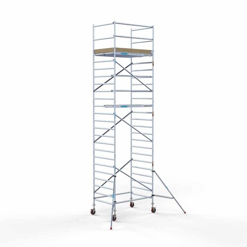 Andamio móvil básico de 135 x 190 x 8,2 m de altura de trabajo con plataforma ligera Euroscaffold Andamio móvil básico de 135 x 190 x 8,2 m de altura de trabajo con plataforma ligera