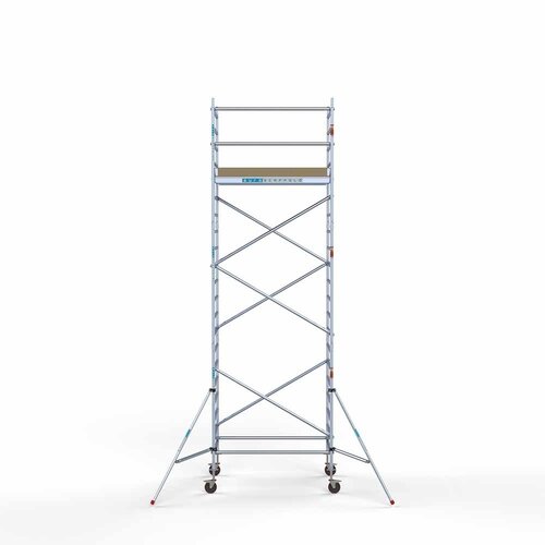 Andamio móvil básico de 135 x 190 x 7,2 m de altura de trabajo con plataforma ligera Euroscaffold Andamio móvil básico de 135 x 190 x 7,2 m de altura de trabajo con plataforma ligera