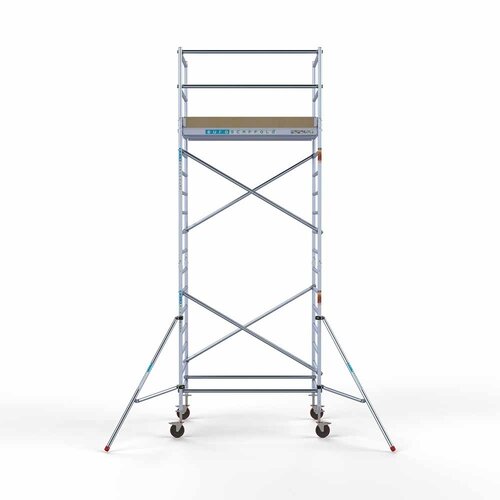 Andamio móvil básico de 135 x 190 x 6,2 m de altura de trabajo con plataforma ligera Euroscaffold Andamio móvil básico de 135 x 190 x 6,2 m de altura de trabajo con plataforma ligera