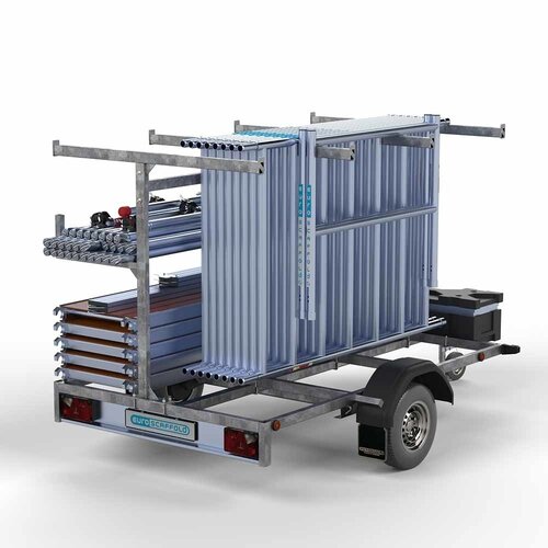 Remolque para andamios + Andamio rodante completo 135 x 250 x 8,2 m altura de trabajo Euroscaffold Remolque para andamios + Andamio rodante completo 135 x 250 x 8,2 m altura de trabajo