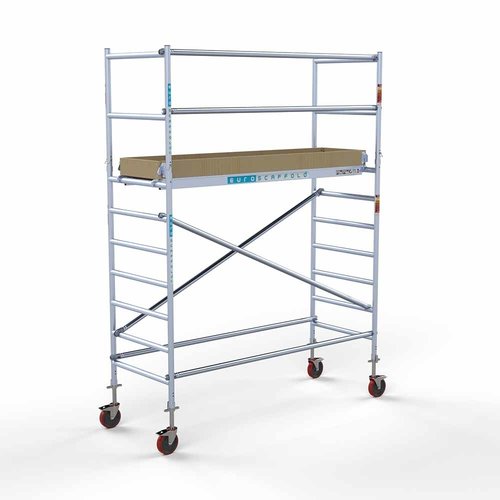 Andamio móvil básico de 90 x 250 x 4,2 m de altura de trabajo con plataforma ligera Euroscaffold Andamio móvil básico de 90 x 250 x 4,2 m de altura de trabajo con plataforma ligera