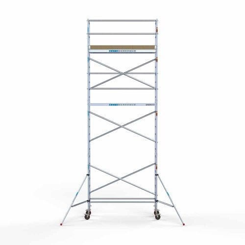 Andamio móvil básico de 75 x 250 x 8,2 m de altura de trabajo con plataforma ligera Euroscaffold Andamio móvil básico de 75 x 250 x 8,2 m de altura de trabajo con plataforma ligera