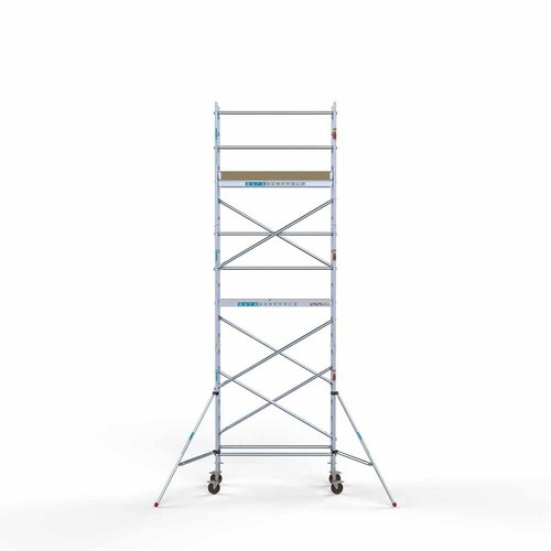 Andamio móvil básico de 75 x 190 x 7,2 m de altura de trabajo con plataforma ligera Euroscaffold Andamio móvil básico de 75 x 190 x 7,2 m de altura de trabajo con plataforma ligera