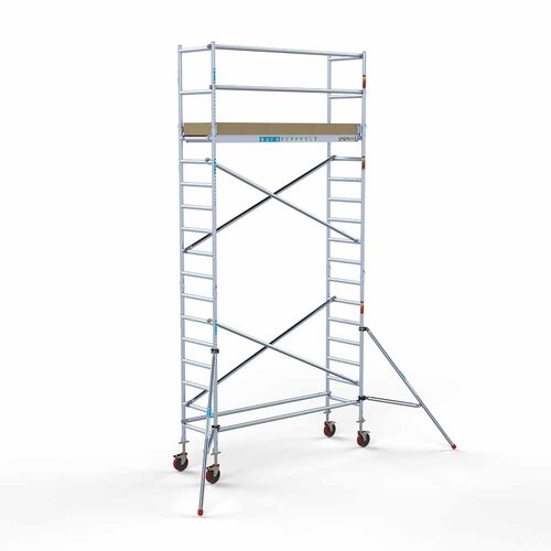 Andamio móvil básico de 75 x 250 x 6,2 m de altura de trabajo con plataforma ligera Euroscaffold Andamio móvil básico de 75 x 250 x 6,2 m de altura de trabajo con plataforma ligera