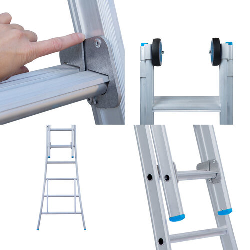 Escalera vertical Eurostairs Escalera doble curvada 2 x 16 peldaños + rodillos para frontón Eurostairs Escalera vertical Eurostairs Escalera doble curvada 2 x 16 peldaños + rodillos para frontón