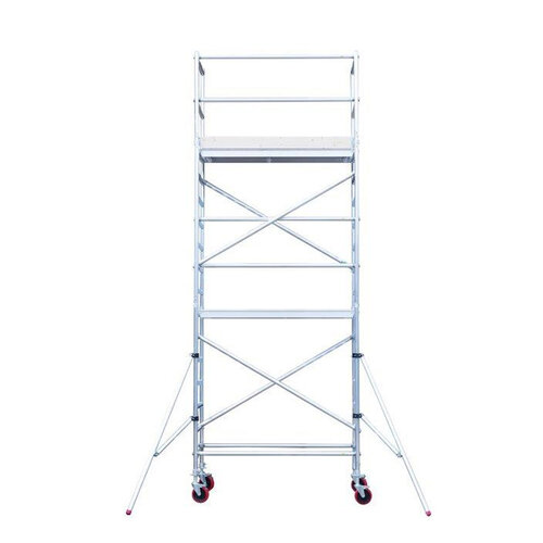 Andamio móvil básico con barandillas vario 90x190x6,2m de altura de trabajo + suelo adicional Euroscaffold Andamio móvil básico con barandillas vario 90x190x6,2m de altura de trabajo + suelo adicional