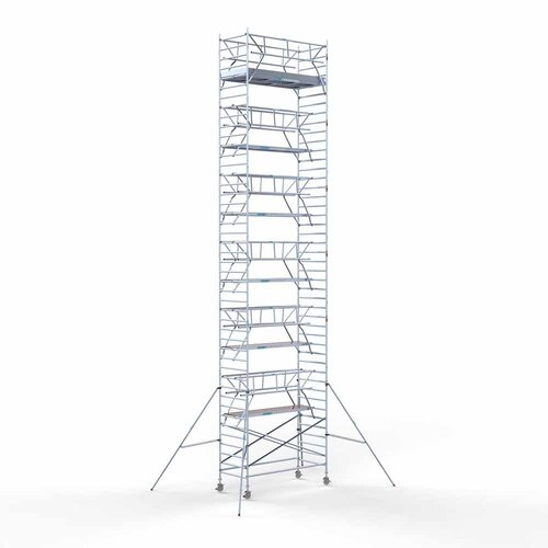 Andamio móvil completo 135 x 305 x 14,2 m altura de trabajo incl. doble barandilla frontal Euroscaffold Andamio móvil completo 135 x 305 x 14,2 m altura de trabajo incl. doble barandilla frontal