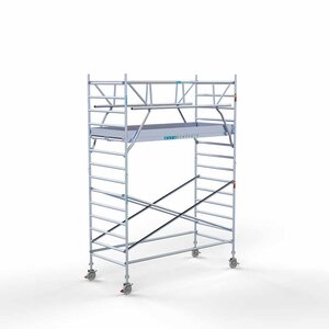 Euroscaffold Andamio móvil completo 135 x 305 x 5,2 m altura de trabajo incl. doble barandilla frontal Euroscaffold Andamio móvil completo 135 x 305 x 5,2 m altura de trabajo incl. doble barandilla frontal