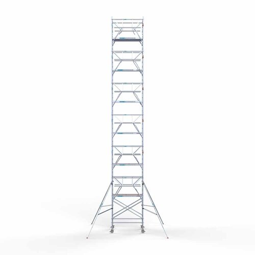 Andamio móvil completo 135 x 190 x 14,2 m altura de trabajo incl. doble barandilla frontal Euroscaffold Andamio móvil completo 135 x 190 x 14,2 m altura de trabajo incl. doble barandilla frontal